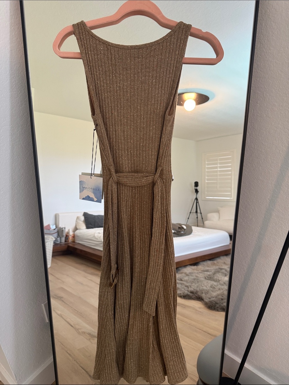 MAJORELLE Metallic Gold Ribbed Tank Midi Dress - Picture 3 of 3